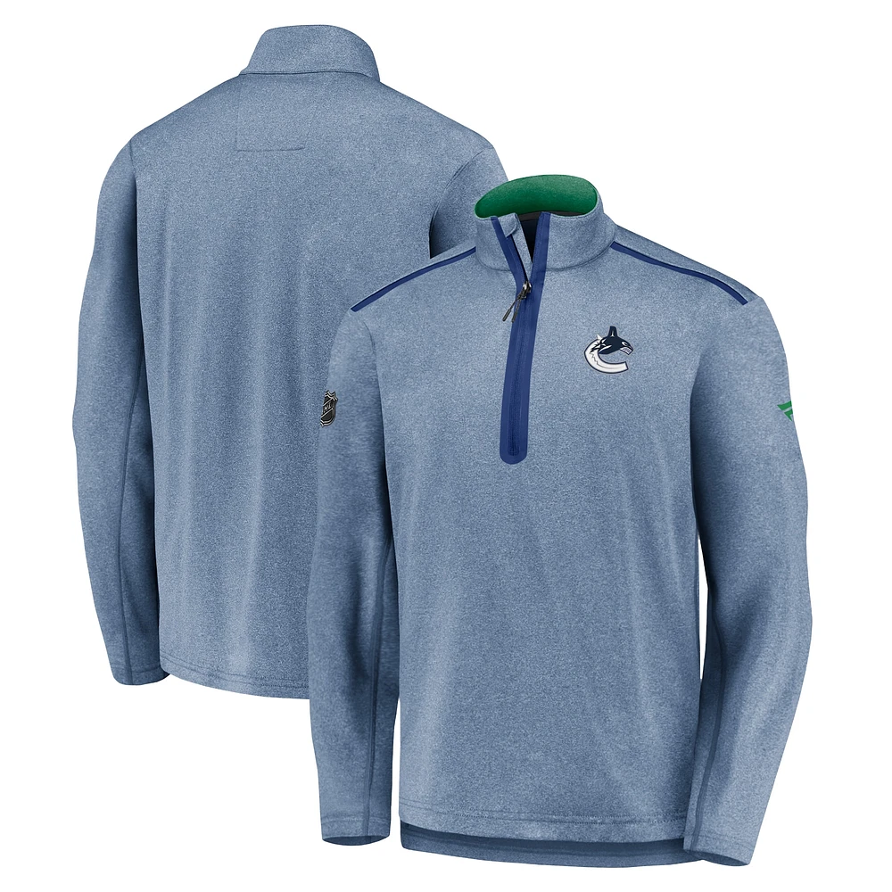 Men's Fanatics Heathered Blue Vancouver Canucks Authentic Pro Travel & Training Quarter-Zip Jacket