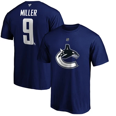 Fanatiques pour hommes J.T. T-shirt avec nom et numéro de pile authentique des Canucks Vancouver bleu Miller