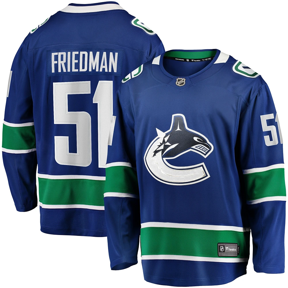 Fanatics pour hommes Mark Friedman bleu Vancouver Canucks domicile Premier maillot de joueur échappé