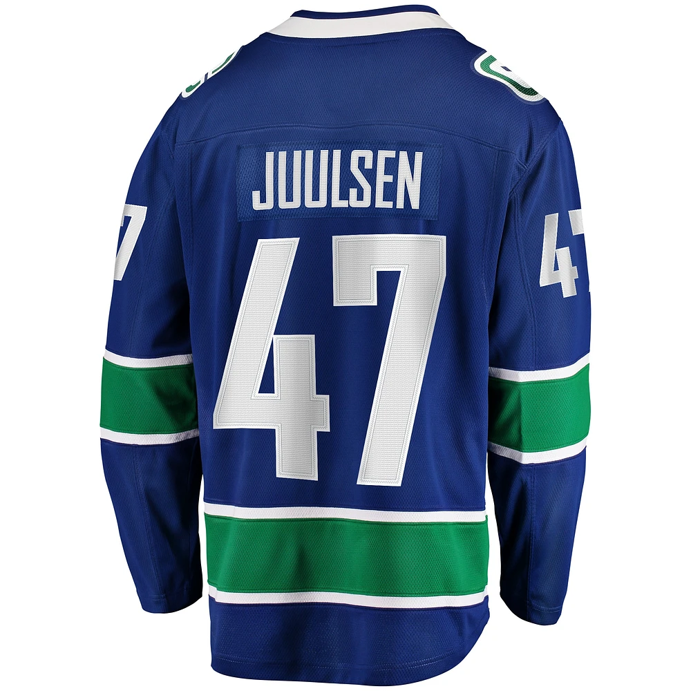 Fanatics pour hommes Noah Juulsen bleu Vancouver Canucks Home Premier Breakaway Player - Maillot