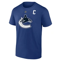 T-shirt avec nom et numéro de capitaine authentique Stack Captain des Canucks Vancouver, Fanatics Quinn Hughes, bleu, pour hommes