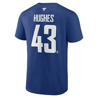 T-shirt avec nom et numéro de capitaine authentique Stack Captain des Canucks Vancouver, Fanatics Quinn Hughes, bleu, pour hommes