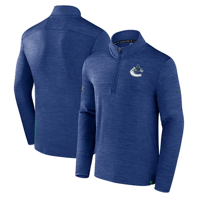 Men's Fanatics  Royal Vancouver Canucks Authentic Pro Quarter-Zip Pullover Top