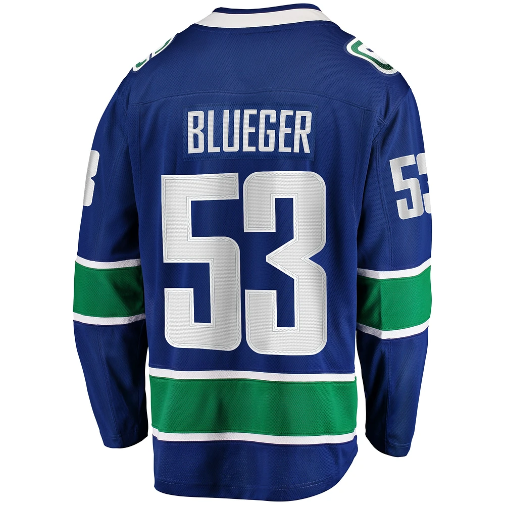 Men's Fanatics Teddy Blueger Blue Vancouver Canucks Home Breakaway Jersey