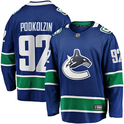 Maillot de joueur échappé Premier Breakaway Fanatics pour hommes Vasily Podkolzin, bleu, des Canucks Vancouver