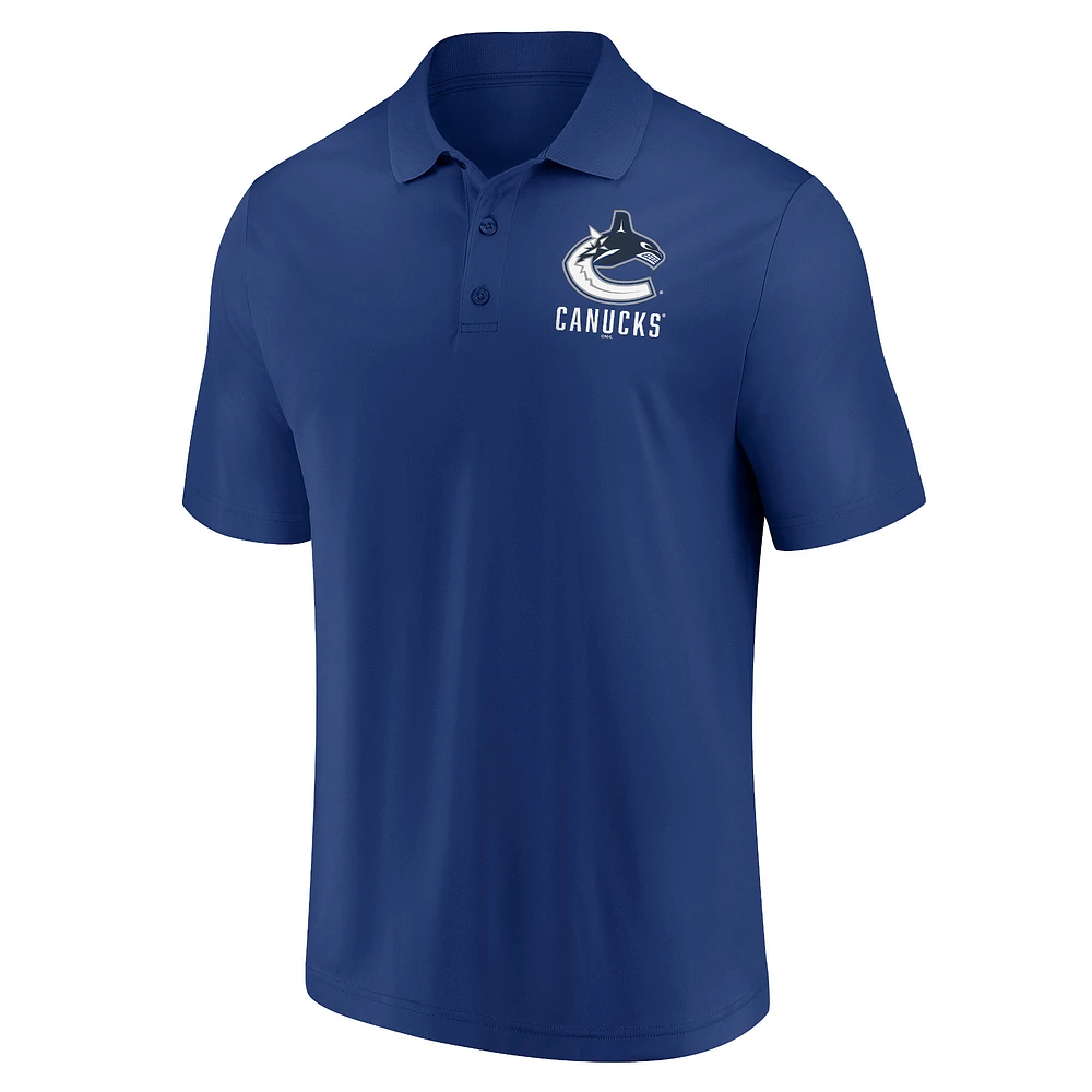 Ensemble polo Fanatics blanc/bleu des Canucks de Vancouver pour hommes