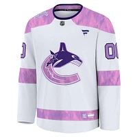 Men's Fanatics  White Vancouver Canucks 2024 Hockey Fights Cancer Custom Practice Jersey