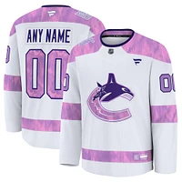 Maillot d'entraînement personnalisé Vancouver Canucks 2024 Hockey Fights Cancer pour hommes Fanatics White