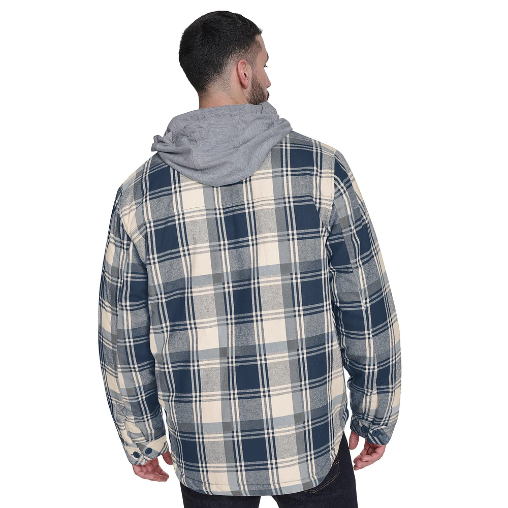 Men's G-III Sports by Carl Banks  Navy Vancouver Canucks Fullback Plaid Polyfilled Full-Button Jacket