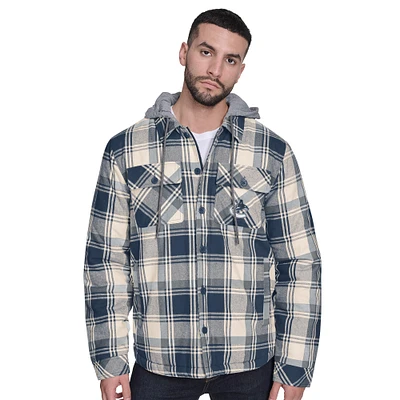 Men's G-III Sports by Carl Banks  Navy Vancouver Canucks Fullback Plaid Polyfilled Full-Button Jacket