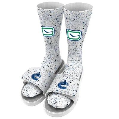 Vancouver Canucks ISlide Speckle Socks & Slide Sandals Bundle - White
