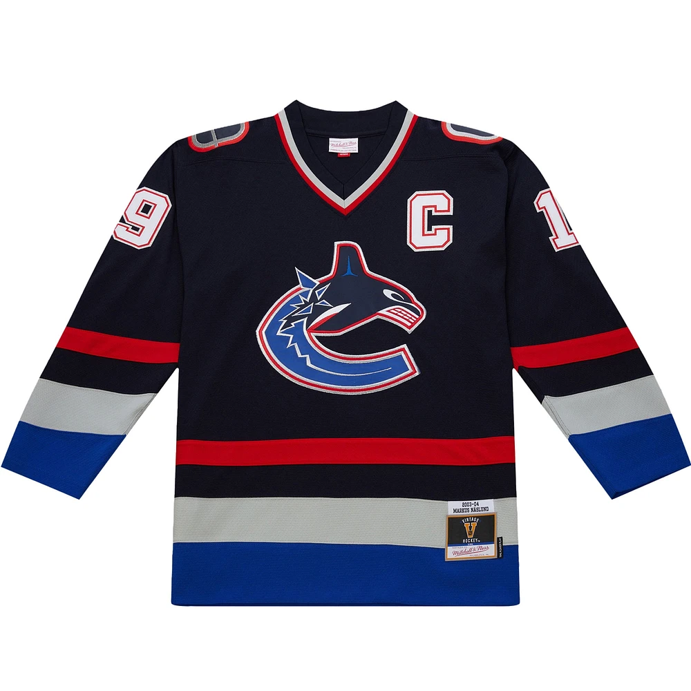 Maillot de jeu puissance bleu marine Markus Naslund pour homme des Vancouver Canucks 2003-04