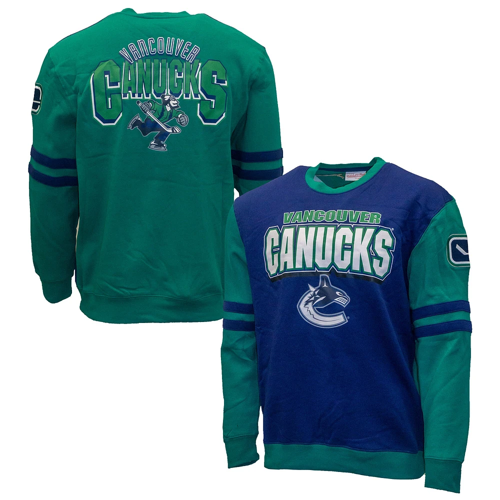 Men's Mitchell & Ness Blue Vancouver Canucks All Over Pullover Sweatshirt
