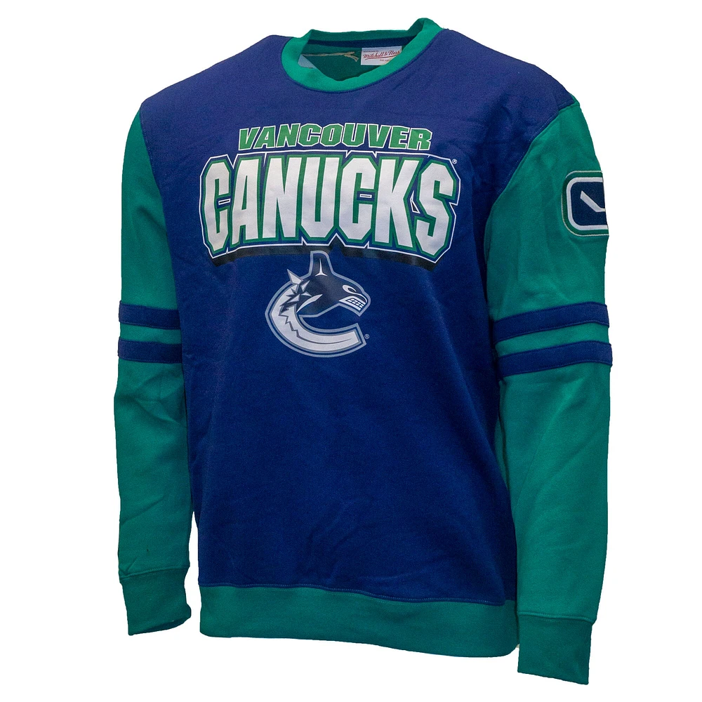 Men's Mitchell & Ness Blue Vancouver Canucks All Over Pullover Sweatshirt