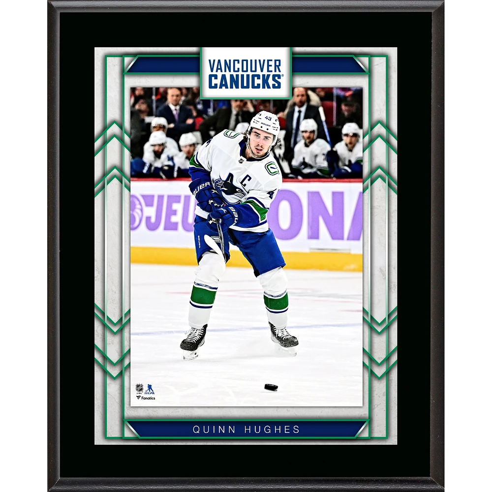 Plaque de joueur sublimée de 10,5" x 13" des Canucks de Vancouver de Quinn Hughes