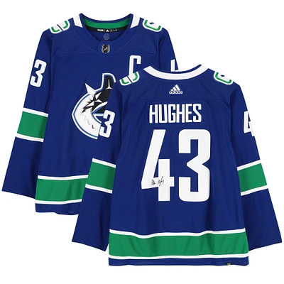 Quinn Hughes Vancouver Canucks Autographed Blue Adidas Authentic Jersey with Captain's Patch