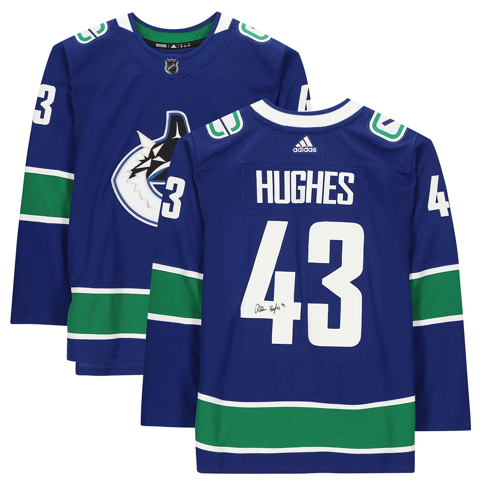 Quinn Hughes Vancouver Canucks Autographed Blue Adidas Authentic Jersey
