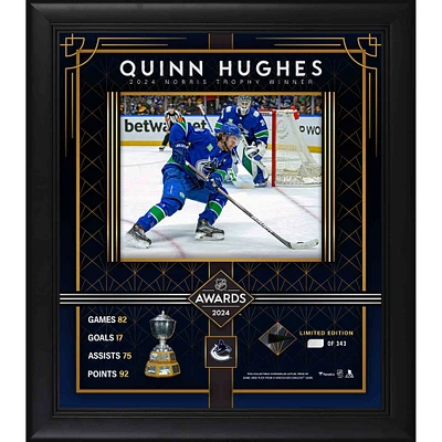 Quinn Hughes Vancouver Canucks Framed 2024 Norris Trophy Winner 15" x 17" Photograph with a Piece of Game-Used Puck - Limited Edition of 343