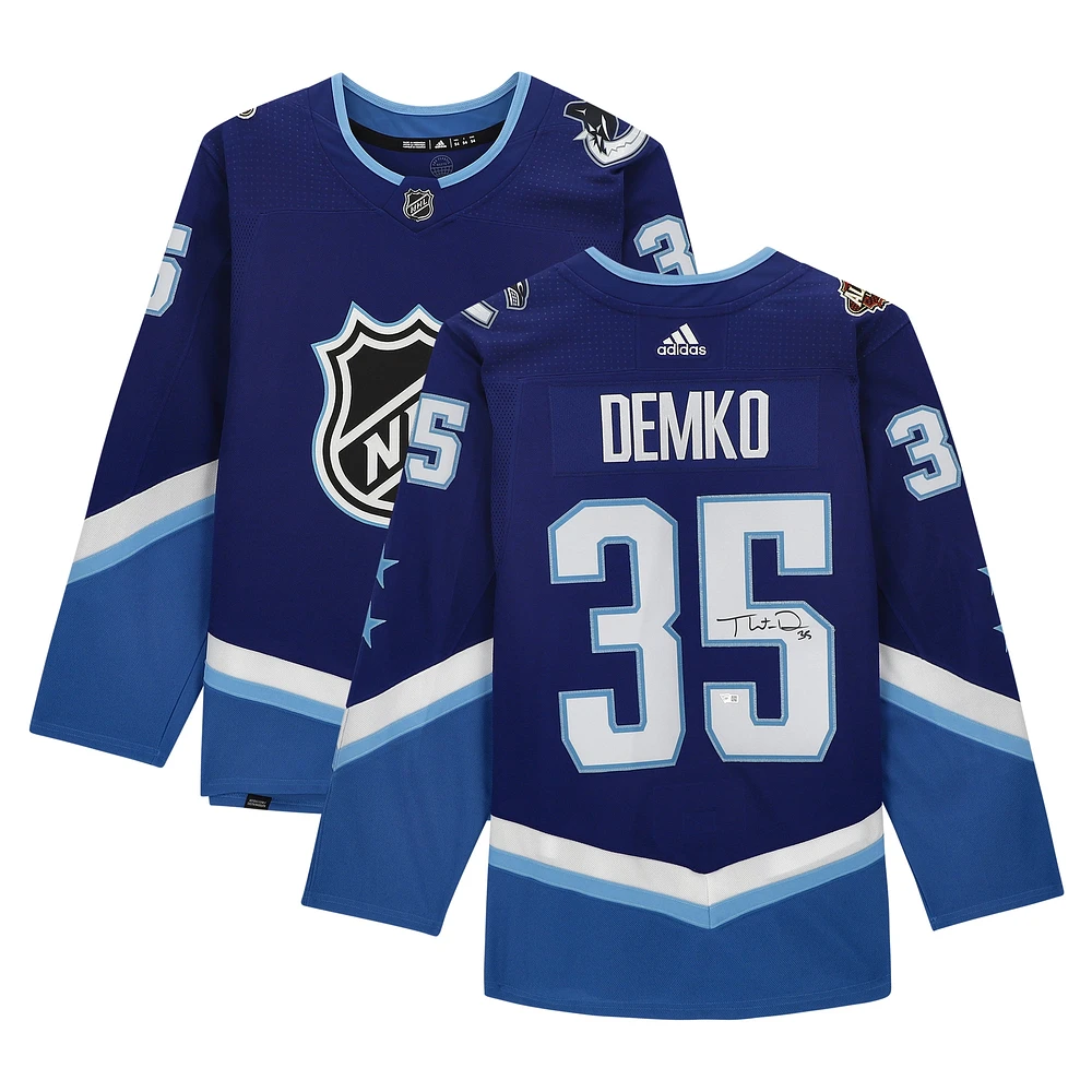 Maillot authentique adidas dédicacé par Thatcher Demko Blue Vancouver Canucks pour le match des étoiles de la LNH 2022