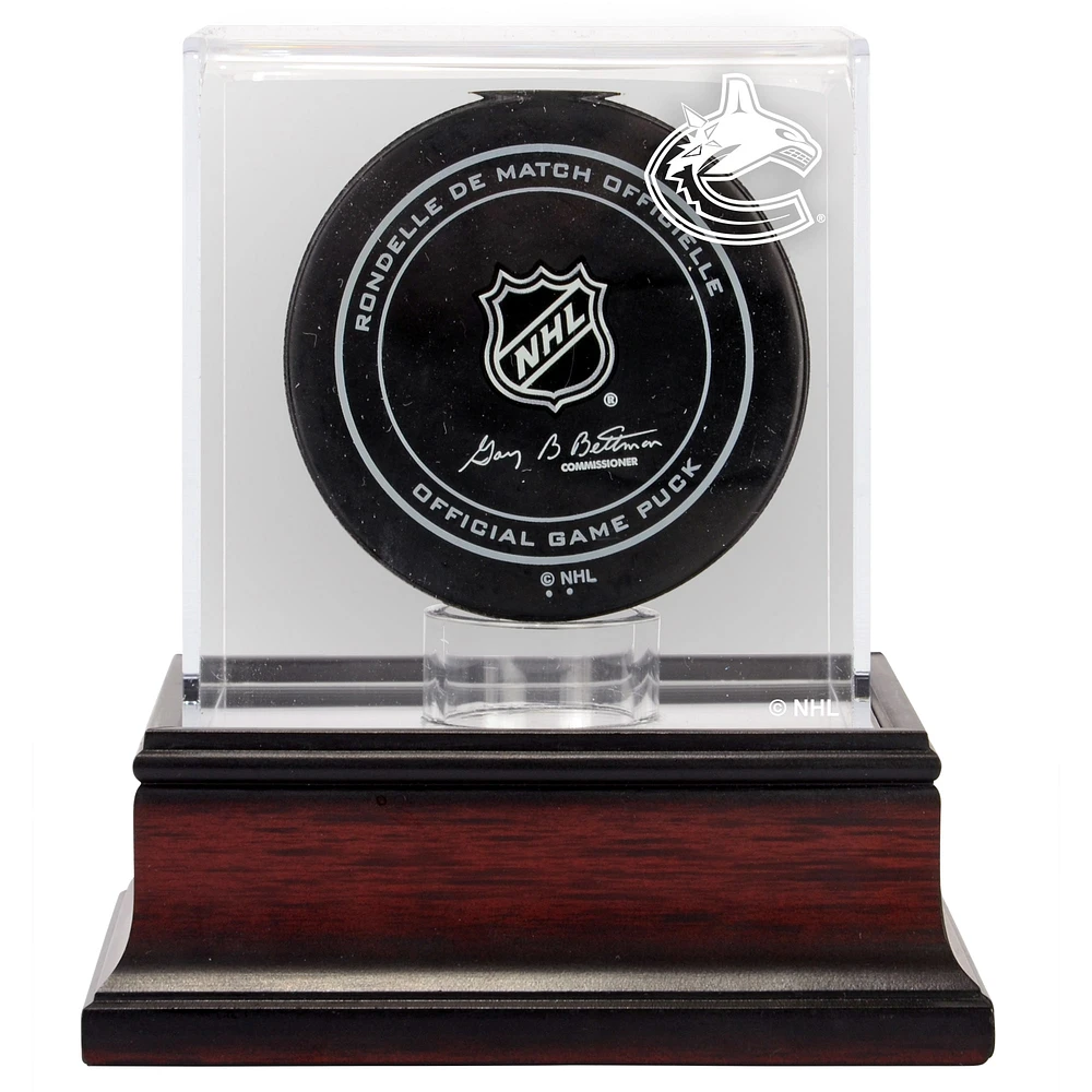 Vancouver Canucks Mahogany Hockey Puck Logo Display Case