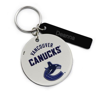 White Vancouver Canucks Personalized Leather Round Keychain