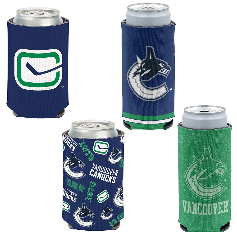 WinCraft Vancouver Canucks, paquet de 4, 12 oz. Ensemble refroidisseur de canettes et de canettes minces