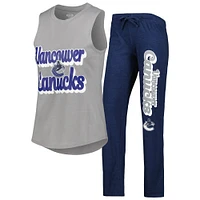 Concepts Sport Heather Grey/Heather Navy Vancouver Canucks Meter Muscle Tank Top & Pants Sleep Set