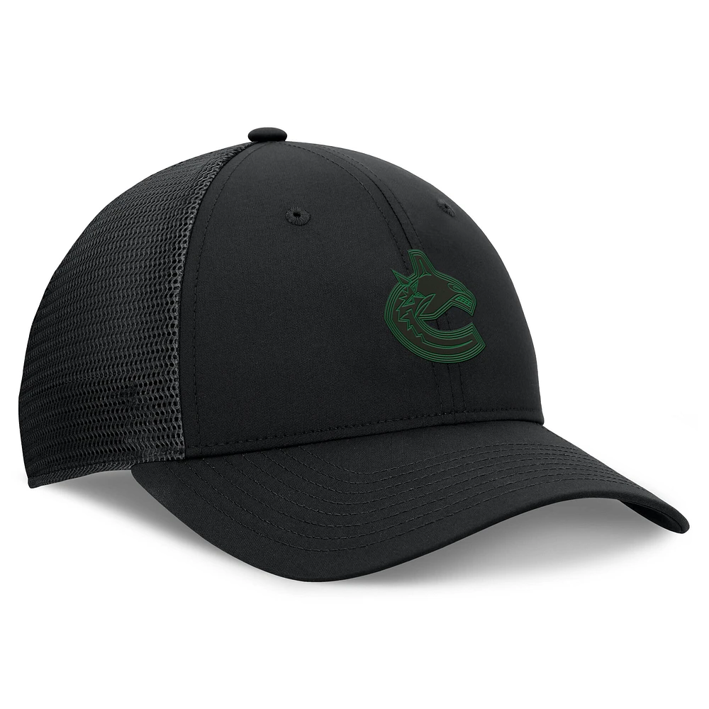 Women's Fanatics Black Vancouver Canucks Authentic Pro Road Trucker Adjustable Hat