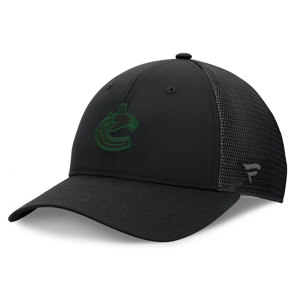 Casquette ajustable pour camionneur Pro Road Authentic Fanatics noire des Vancouver Canucks pour femmes