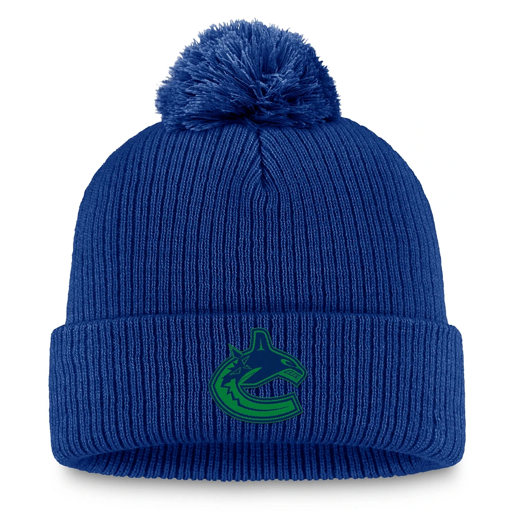 Bonnet en tricot à revers avec pompon Fanatics Cobalt Vancouver Canucks pour femme