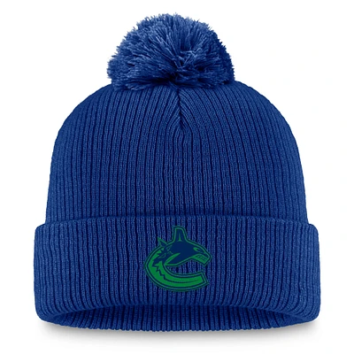 Bonnet en tricot à revers avec pompon Fanatics Cobalt Vancouver Canucks pour femme