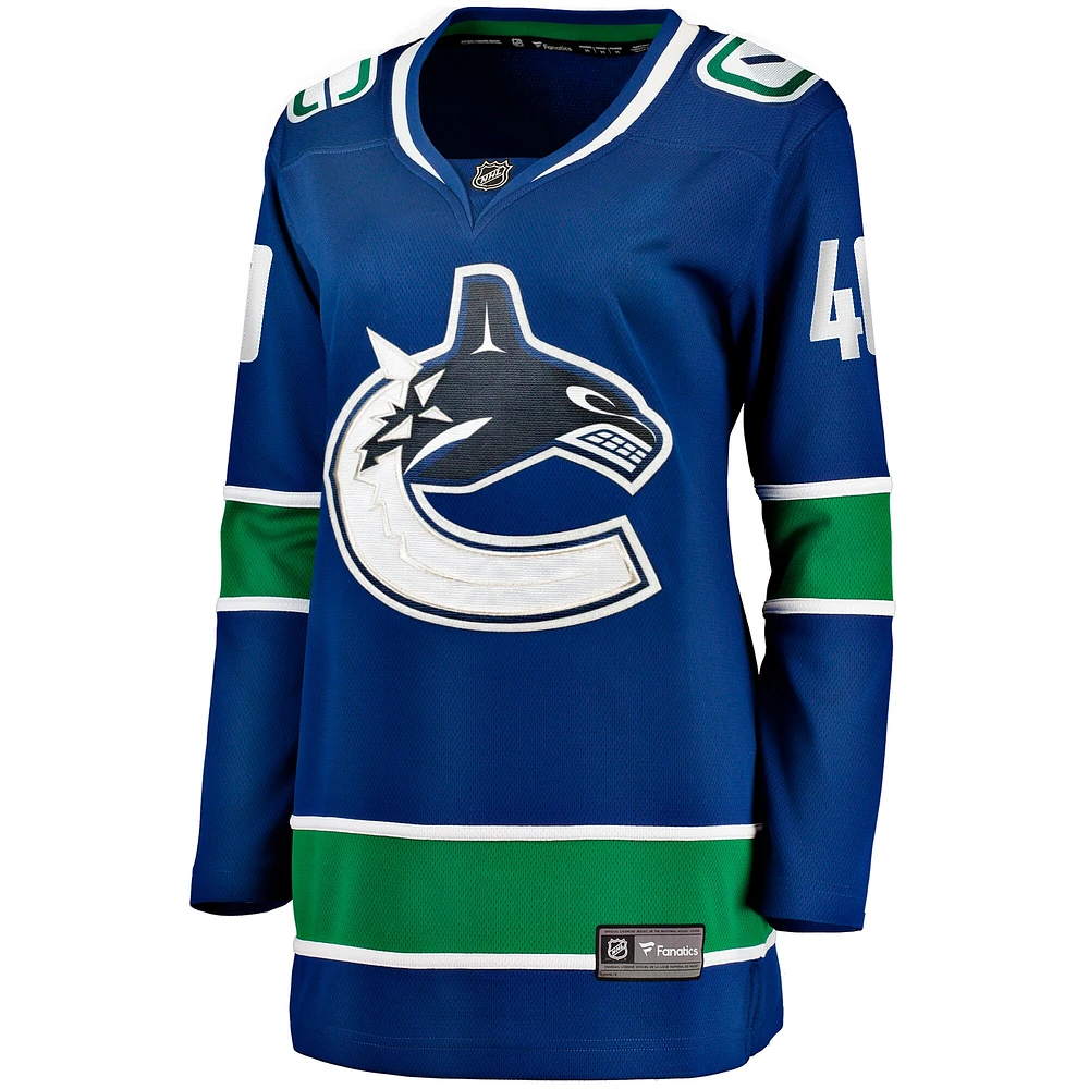 Maillot de joueur échappé à domicile Fanatics Elias Pettersson des Canucks Vancouver, bleu, pour femmes