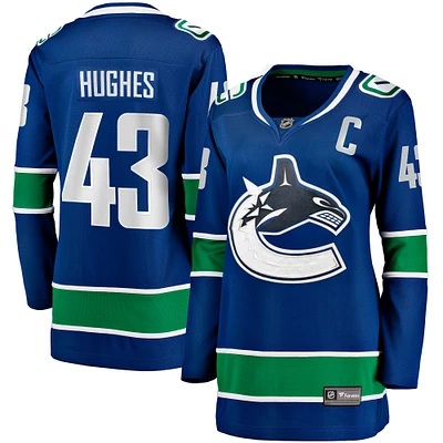 Maillot de joueur échappé à domicile des Canucks Vancouver, Fanatics Quinn Hughes, bleu pour femmes