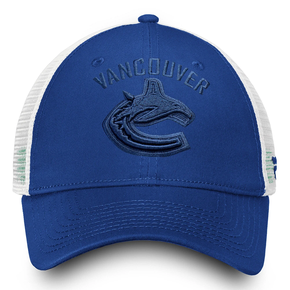 Women's Fanatics  Vancouver Canucks Blue/White Iconic Lockup Adjustable Trucker Hat
