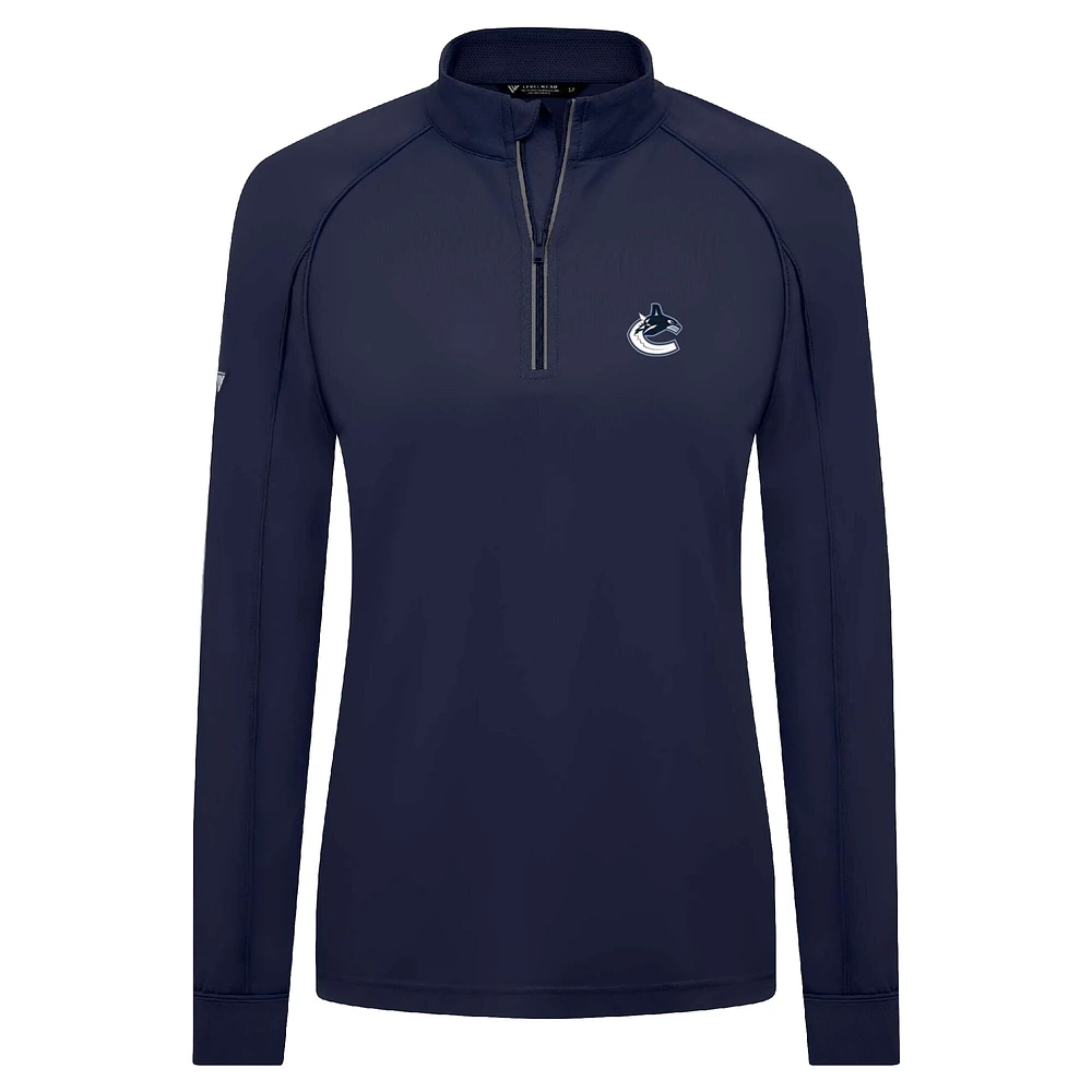 Women's Levelwear Navy Vancouver Canucks Kinetic Insignia Core Raglan Quarter-Zip Top