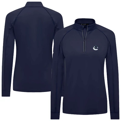 Women's Levelwear Navy Vancouver Canucks Kinetic Insignia Core Raglan Quarter-Zip Top