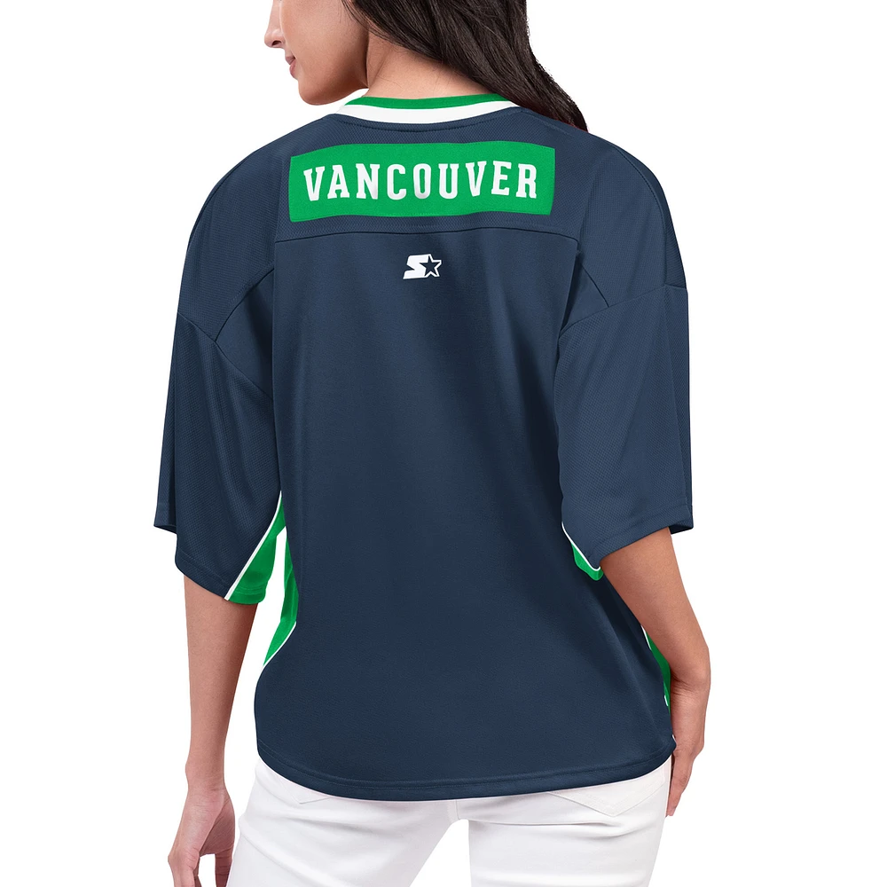 Women's Starter Blue Vancouver Canucks Power Play Raglan V-Neck T-Shirt