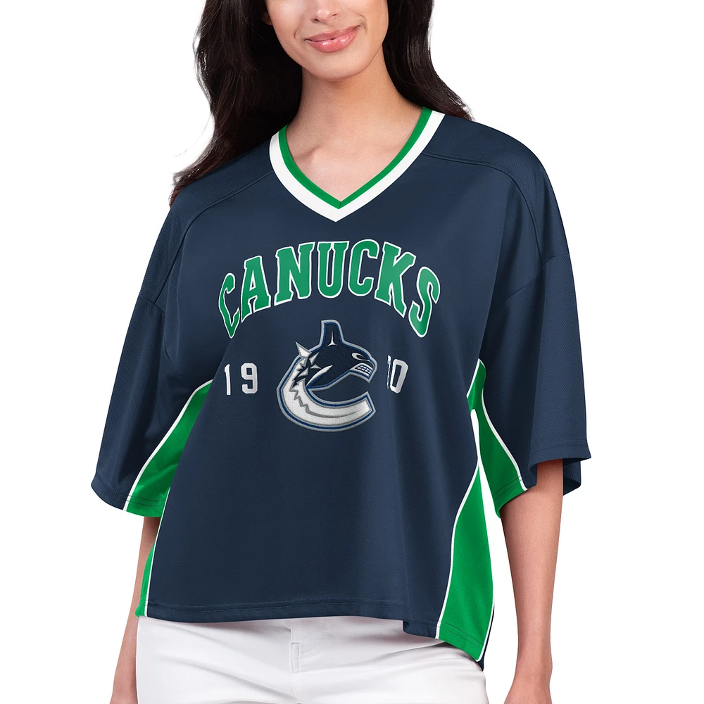 T-shirt à col en V raglan Starter Blue Vancouver Canucks Power Play pour femmes