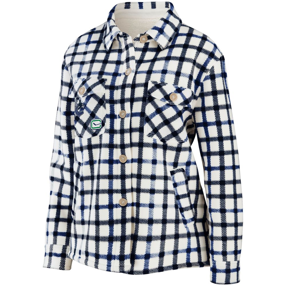 Women's WEAR by Erin Andrews Oatmeal Vancouver Canucks Plaid Button-Up - Shirt Jacket