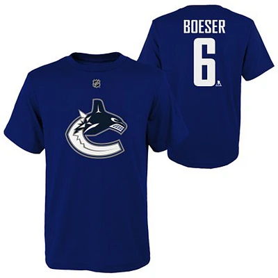 T-shirt bleu avec nom et numéro des Canucks de Vancouver Brock Boeser pour jeunes