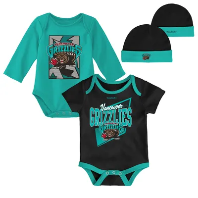 Vancouver Grizzlies Mitchell & Ness Infant Hardwood Classics Bodysuits Cuffed Knit Hat Set - Black/Turquoise