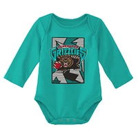 Infant Mitchell & Ness Black/Turquoise Vancouver Grizzlies Hardwood Classics Bodysuits Cuffed Knit Hat Set