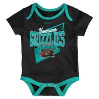 Infant Mitchell & Ness Black/Turquoise Vancouver Grizzlies Hardwood Classics Bodysuits Cuffed Knit Hat Set