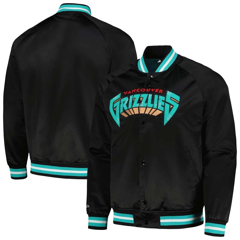 Veste noire à bouton-pression pour hommes Mitchell & Ness des Grizzlies de Vancouver Hardwood Classics Throwback Wordmark Raglan