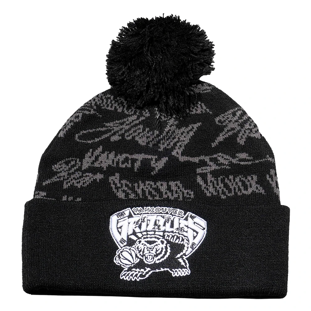 Bonnet en tricot à revers avec mots significatifs des Grizzlies de Vancouver noirs Mitchell & Ness pour hommes avec pompon