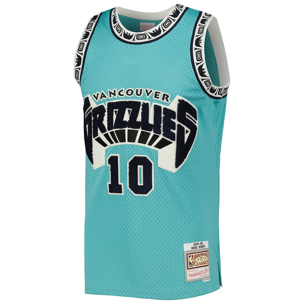 Men's Mitchell & Ness Mike Bibby Turquoise Vancouver Grizzlies 1998/99 Hardwood Classics Off-Court Swingman Jersey