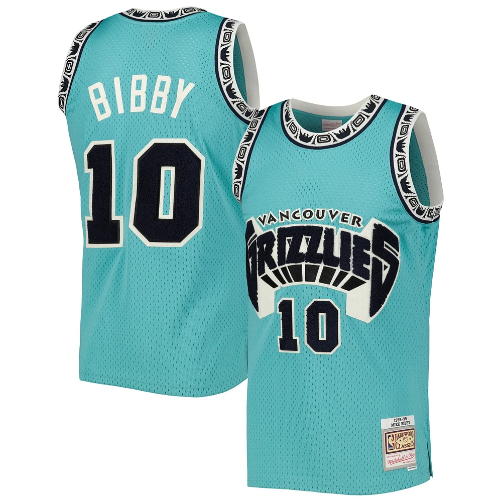 Men's Mitchell & Ness Mike Bibby Turquoise Vancouver Grizzlies 1998/99 Hardwood Classics Off-Court Swingman Jersey