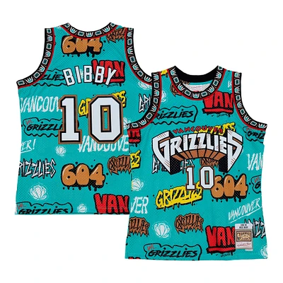 Mitchell & Ness pour homme Mike Bibby Turquoise Grizzlies de Vancouver 1998/99 Hardwood Classics Slap Sticker Swingman - Maillot