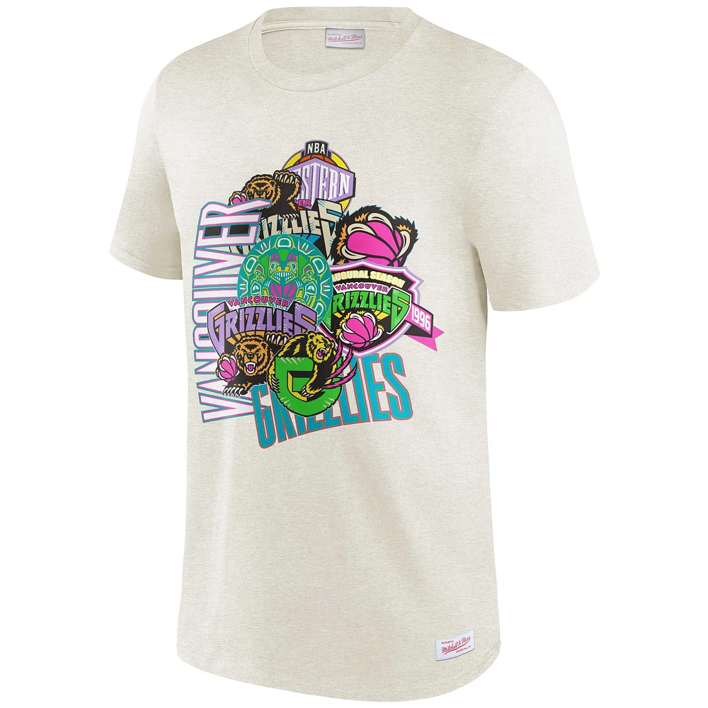 Men's Mitchell & Ness Oatmeal Vancouver Grizzlies Hardwood Classics Party Mix T-Shirt