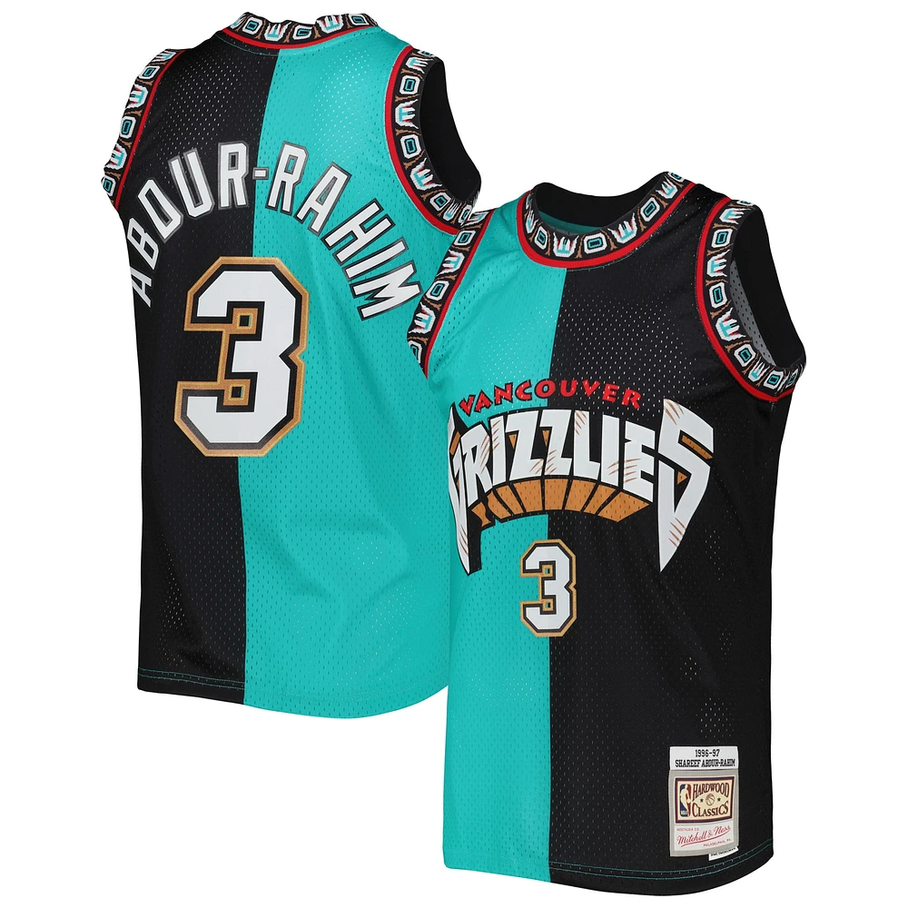 Homme Mitchell & Ness Shareef Abdur-Rahim Turquoise/Noir Vancouver Grizzlies Hardwood Classics 1996/97 Split Swingman Jersey